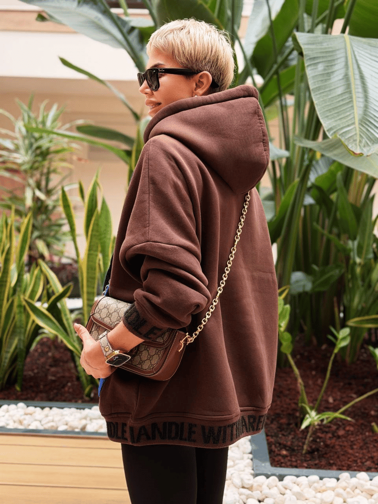 KAHVE KEÇE BASKI TASARIM HOODIE 