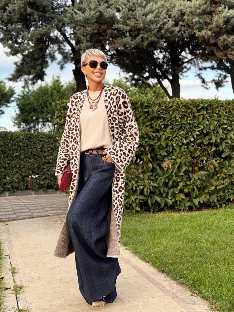 BROWN LEOPARD PRINT LONG CARDIGAN