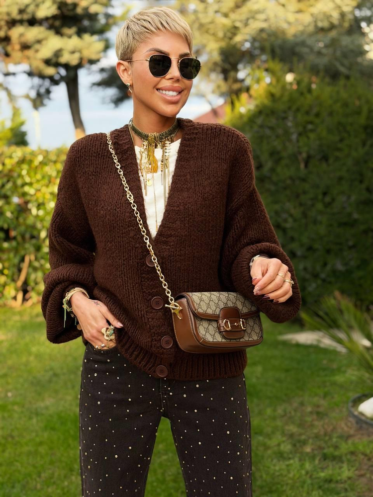 KAHVE OVERSIZE TRİKO HIRKA