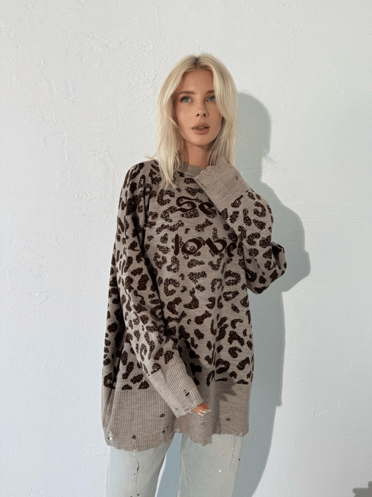 KAHVE SELF LOVE LEOPAR DESENLİ TRİKO