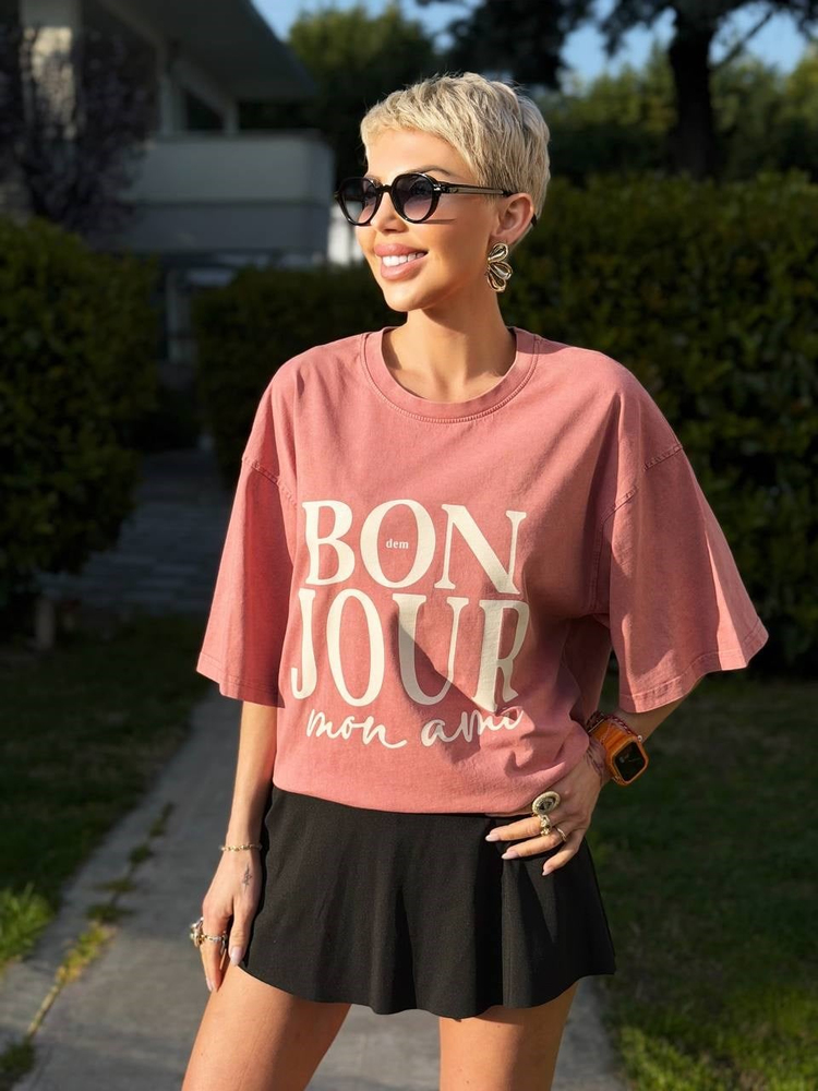 KİREMİT BONJOUR YAZILI TSHIRT