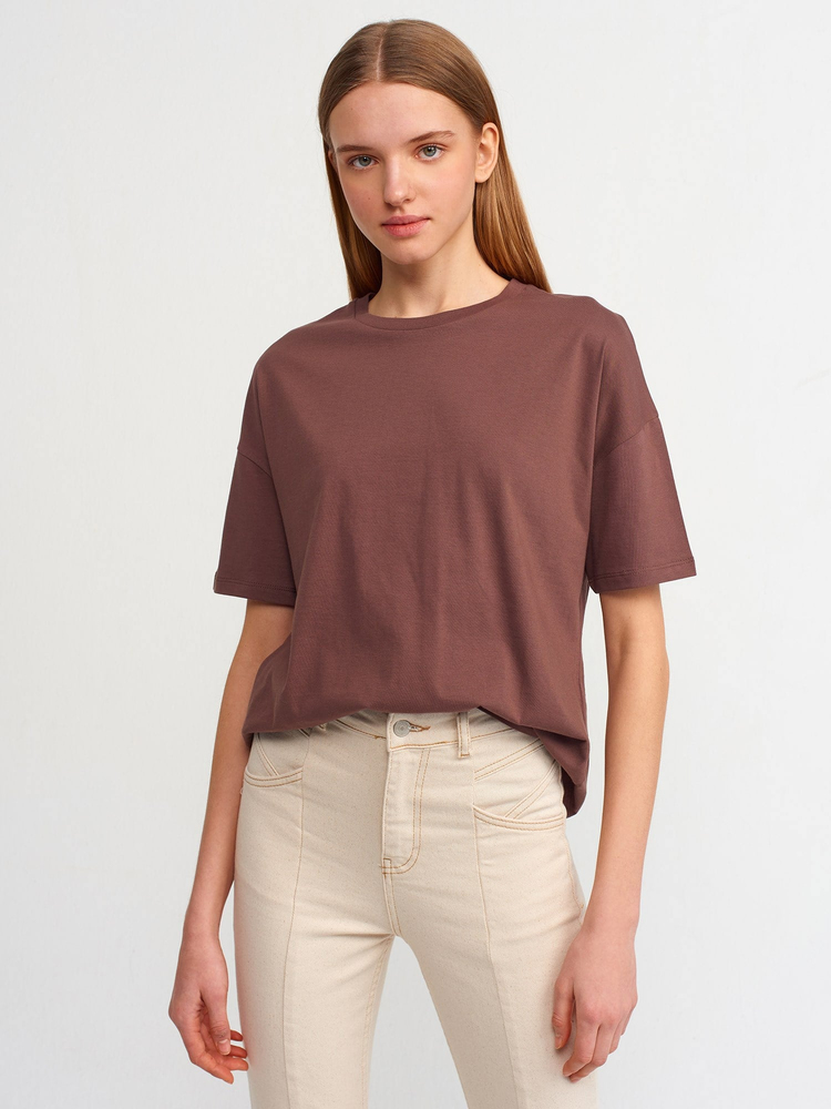 KOYU KAHVE BİSİKLET YAKA BASIC T-SHIRT