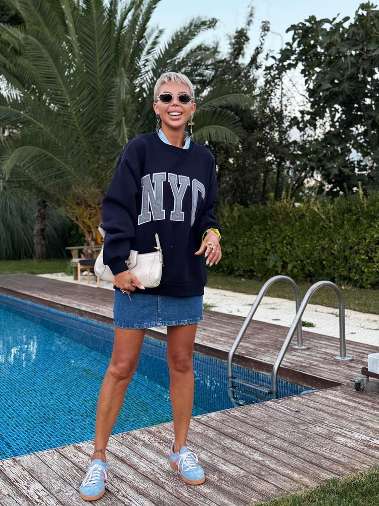 KOYU MAVİ HIGH WAIST DENIM ETEK