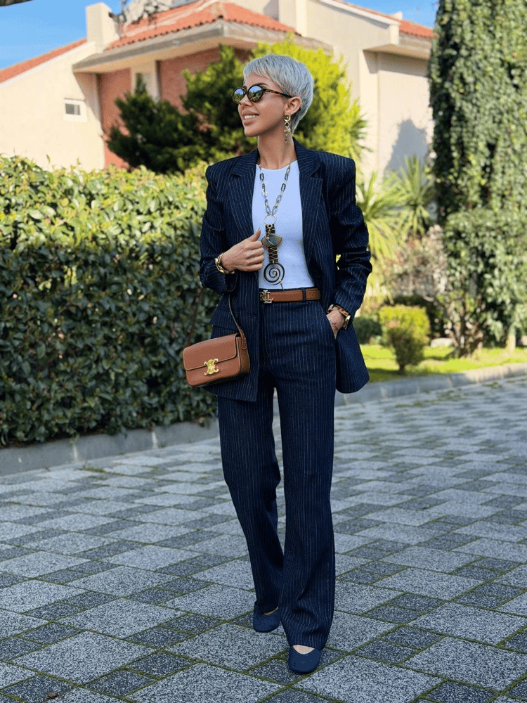 LACİVERT ÇİZGİ DETAY DOKUMA BLAZER CEKET