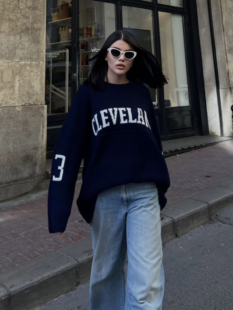 LACİVERT CLEVELAND OVERSIZE TRİKO KAZAK
