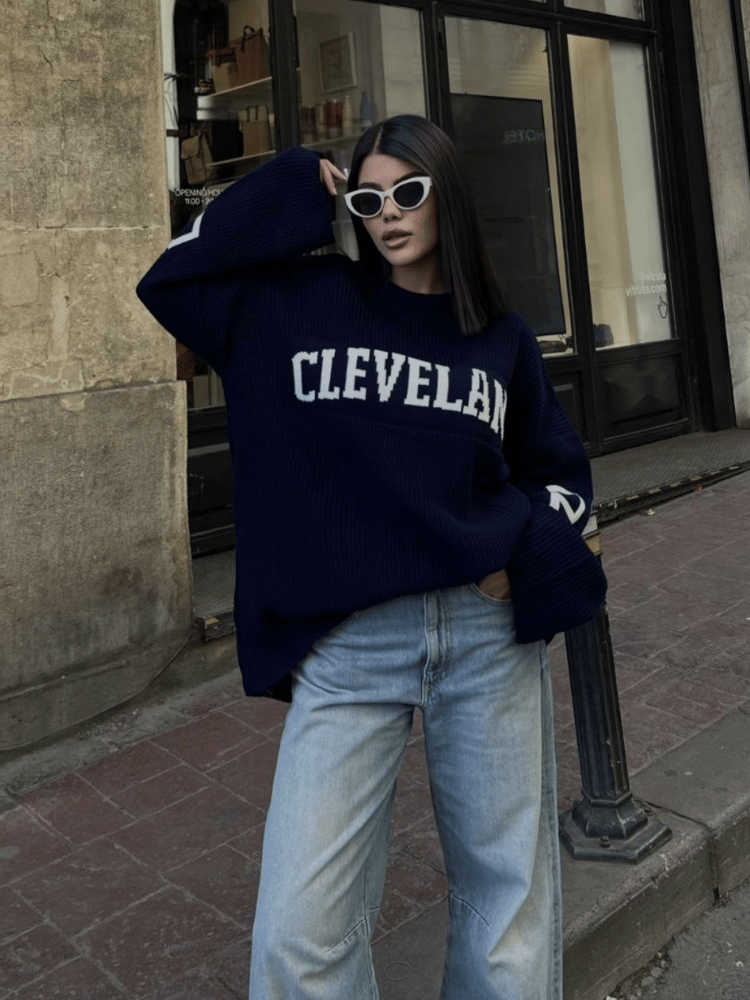 LACİVERT CLEVELAND OVERSIZE TRİKO KAZAK