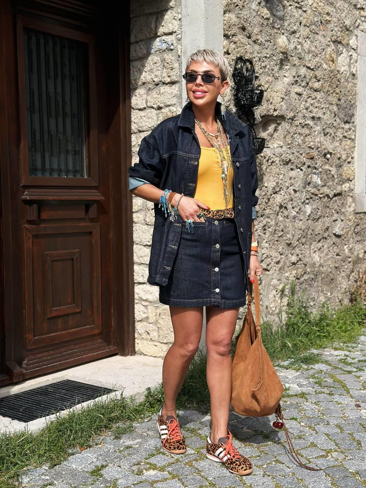 LACİVERT DENIM DÜĞMELİ ETEK GÖMLEK TAKIM