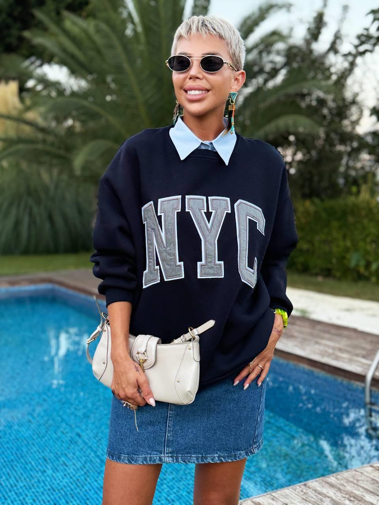 NAVY SHIRT-COLLAR NYC SWEATSHIRT