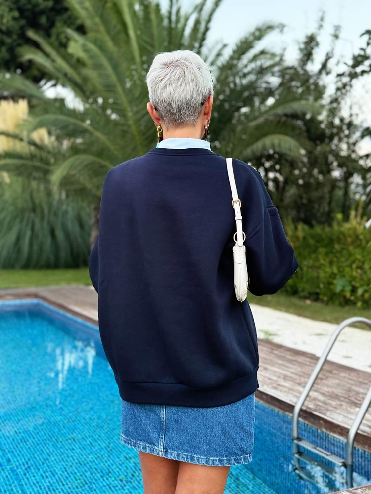 NAVY SHIRT-COLLAR NYC SWEATSHIRT