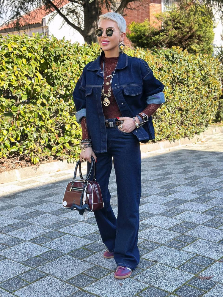 LACİVERT KEMERLİ DENIM CEKET PANTOLON TAKIM