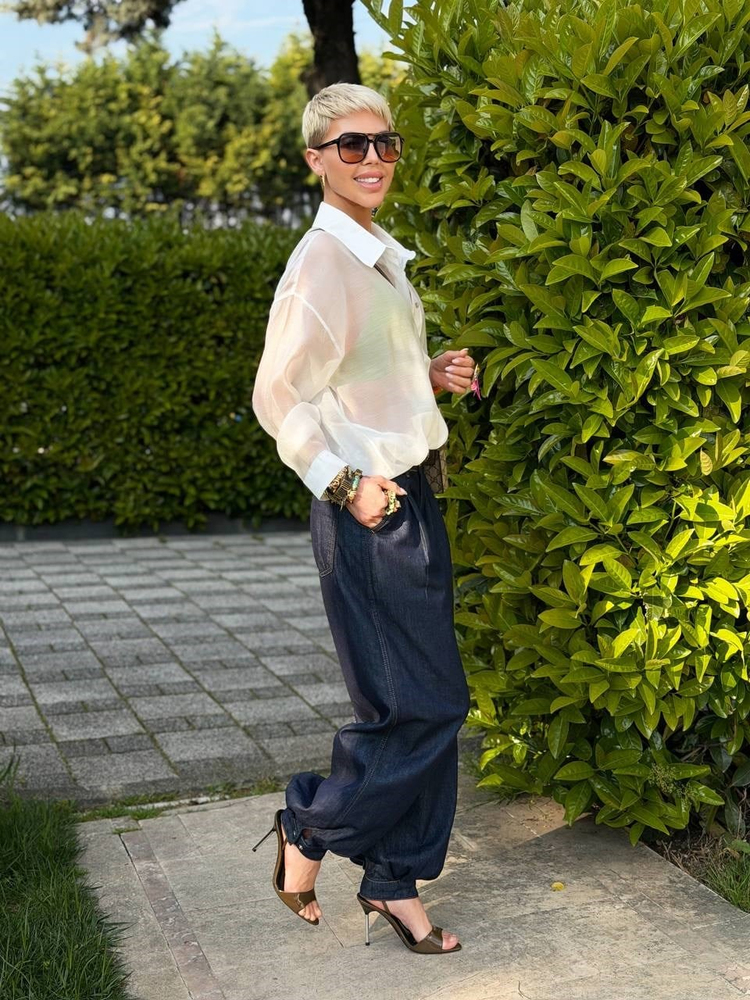 LACİVERT S.STUDIO ŞALVAR MODEL DENIM PANTOLON