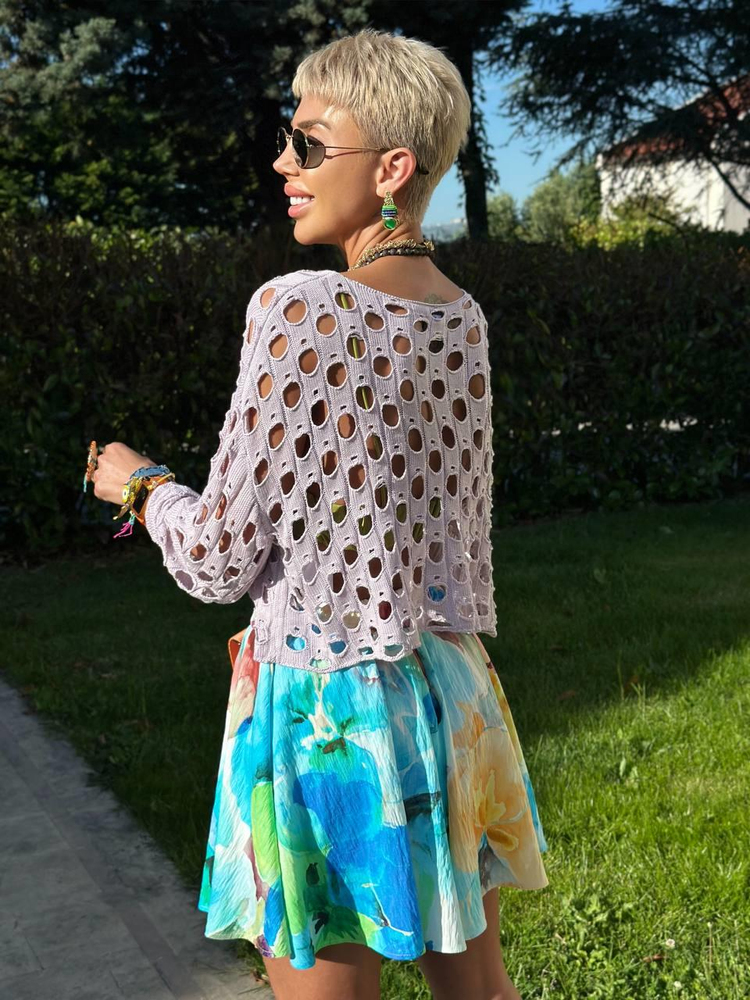 LILAC OPENWORK MERCERIZED BLOUSE