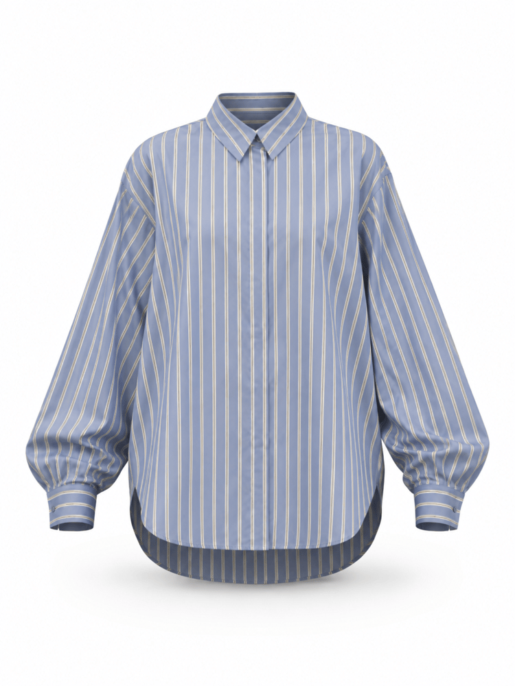 MAVİ BEYAZ ÇİZGİLİ OVERSIZE PREMIUM GÖMLEK