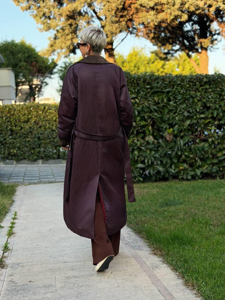 MÜRDÜM RENK İÇİ KÜRKLÜ TRENÇ