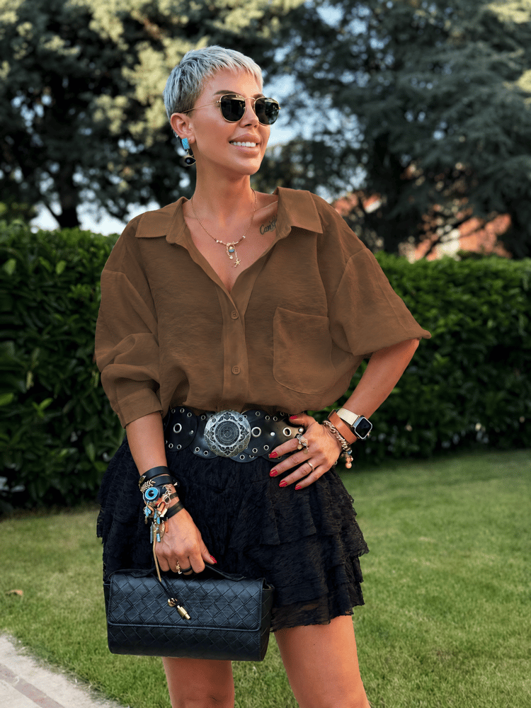 OMZU DÜŞÜK OVERSIZE GÖMLEK (KAHVE)