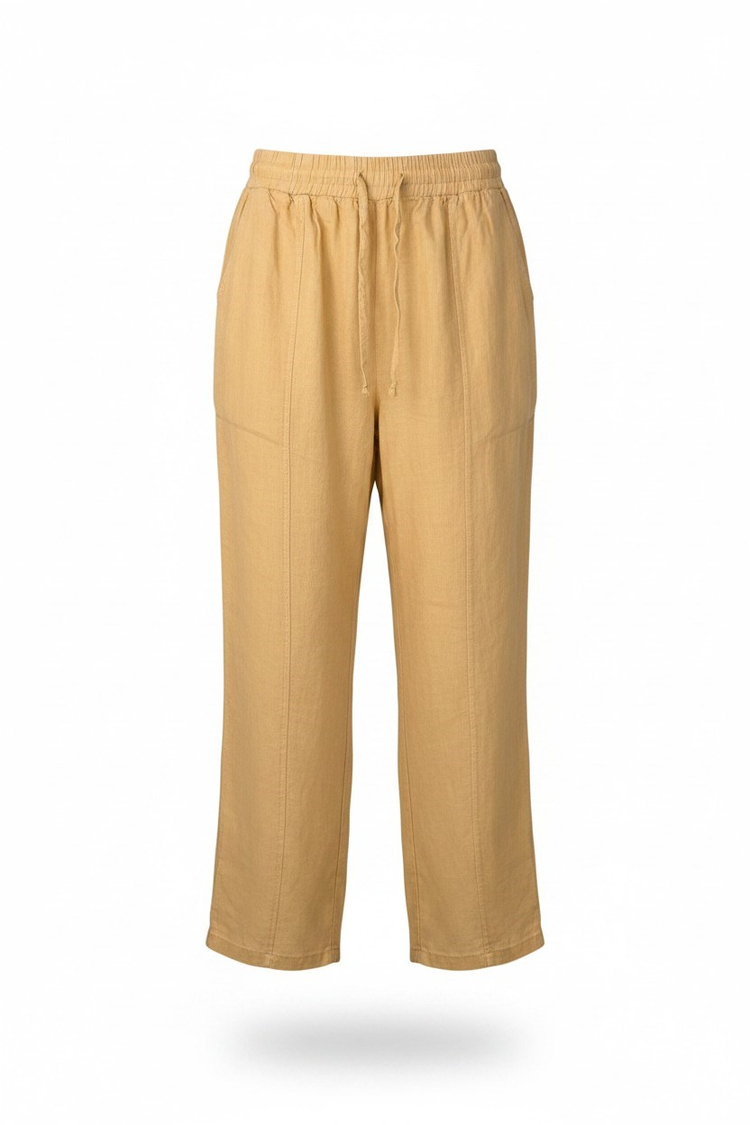 ÖNÜ DİKİŞLİ KETEN PANTOLON SARI