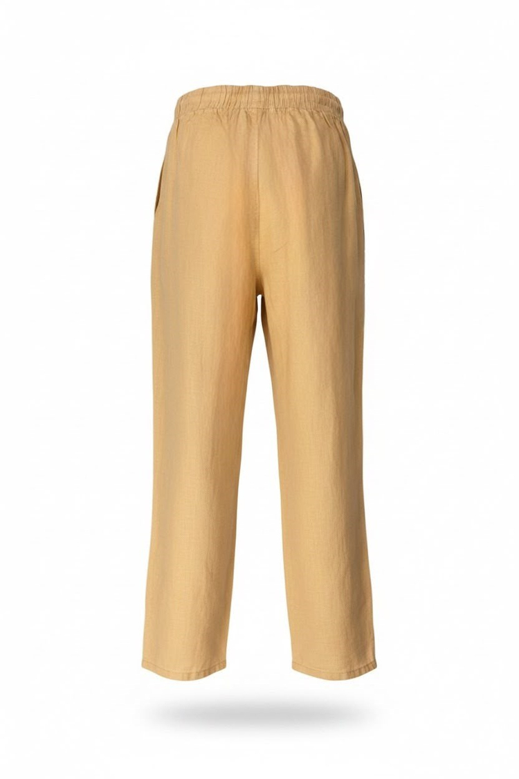 ÖNÜ DİKİŞLİ KETEN PANTOLON SARI