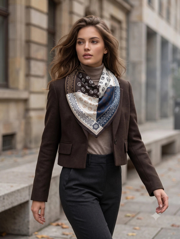 Patchwork Desenli Pamuk Fular Siyah