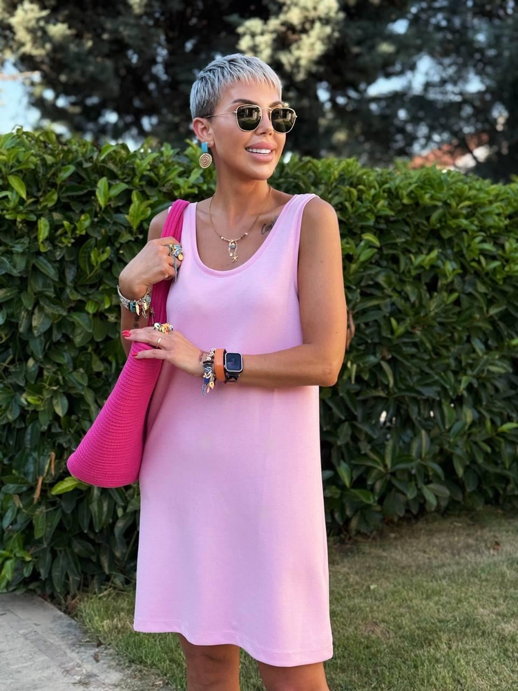 PEMBE KOLSUZ MODAL ELBİSE