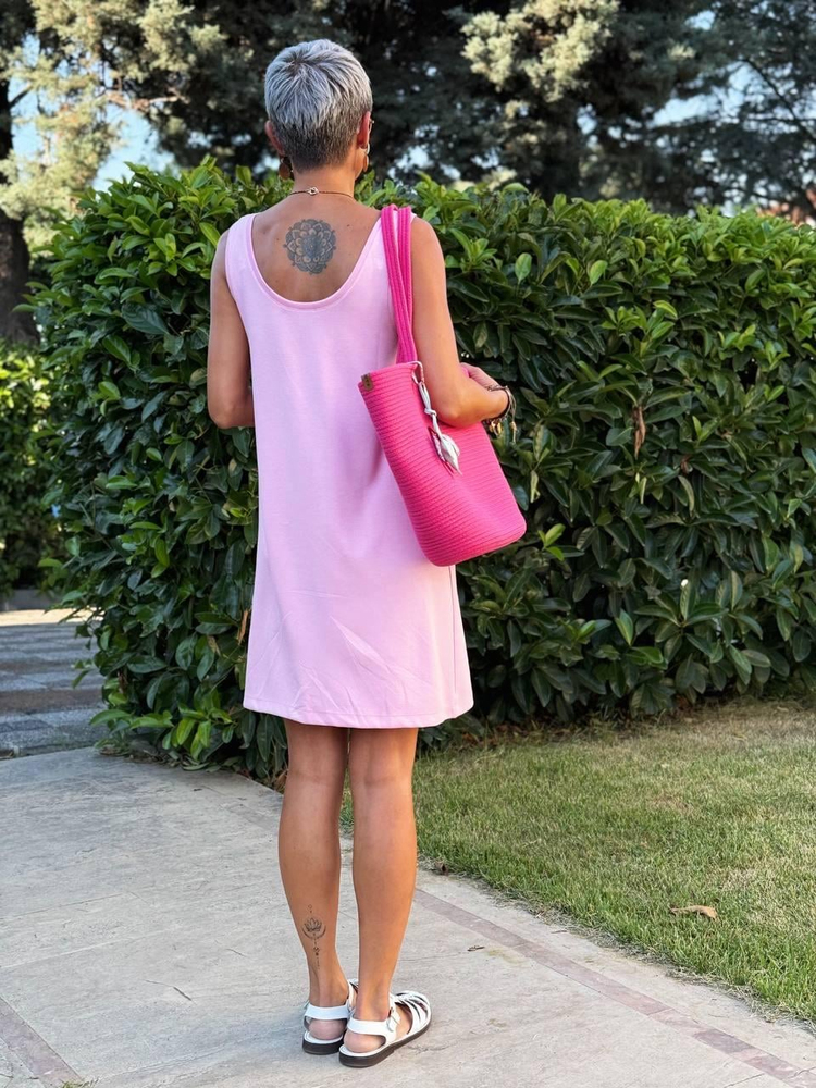 PEMBE KOLSUZ MODAL ELBİSE