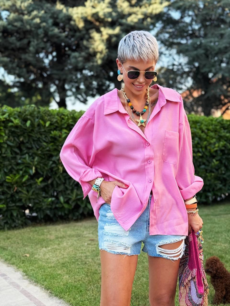 PINK DROP-SHOULDER OVERSIZE SHIRT 