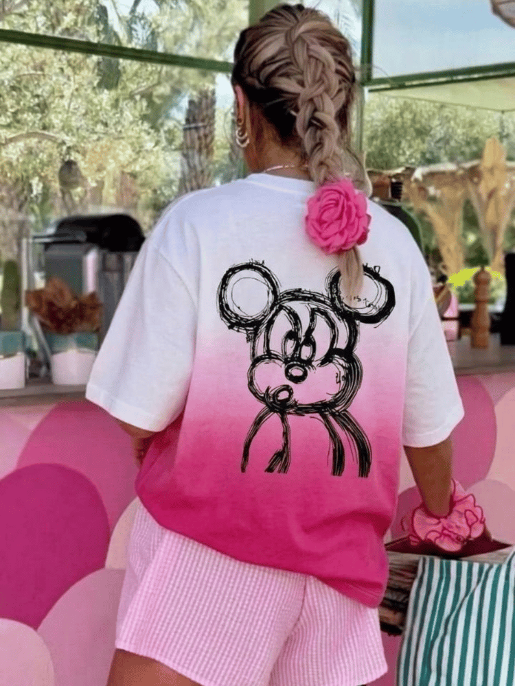 PEMBE SIRTI MICKEY BASKILI TSHIRT