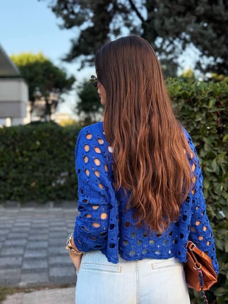 COBALT BLUE OPENWORK MERCERIZED BLOUSE