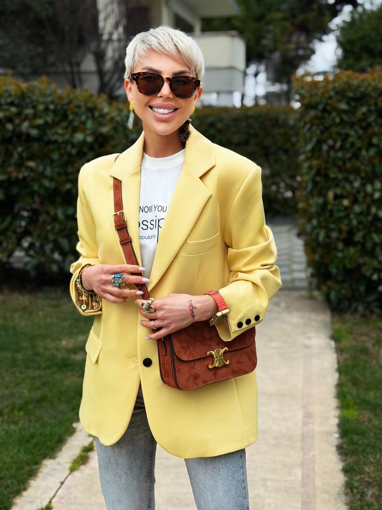 SARI ÇİFT DÜĞMELİ BLAZER CEKET