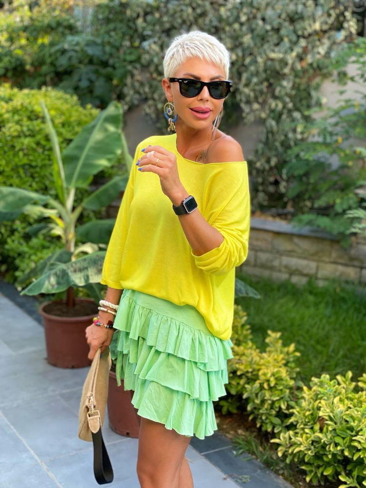 YELLOW BOAT-NECK MERCERIZED BLOUSE