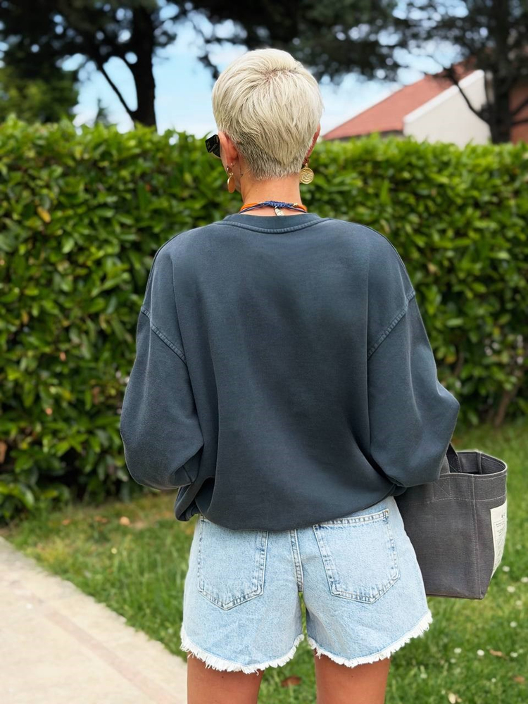 SİYAH S.STUDIO YIKAMALI OVERSIZE SWEATSHIRT