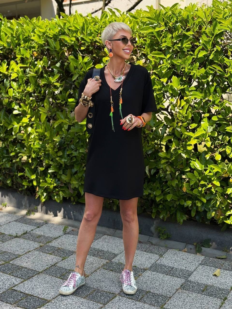 SİYAH S.STUDIO V YAKA BASIC MODAL ELBİSE