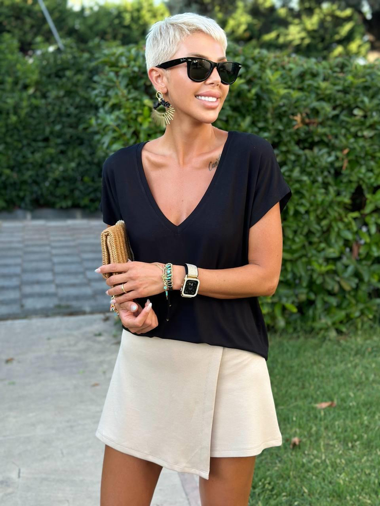 BLACK S.STUDIO PREMIUM DEEP V-NECK T-SHIRT