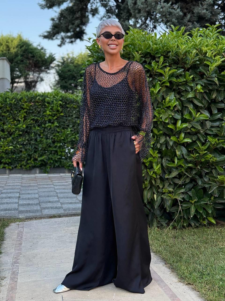 BLACK TENCEL DRAPED PANTS