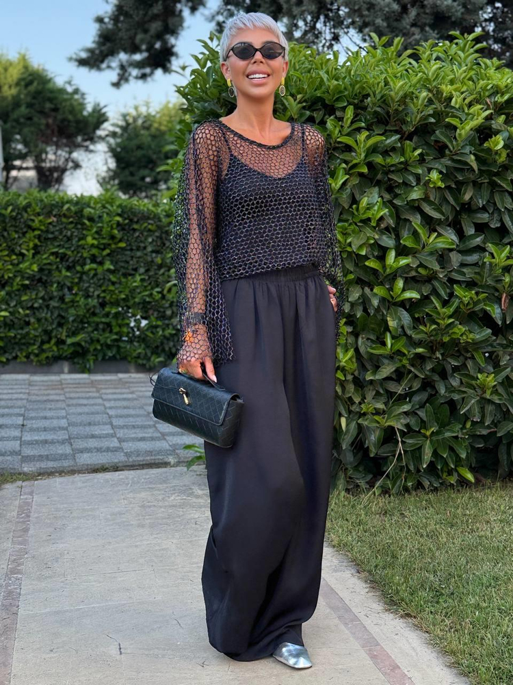 BLACK TENCEL DRAPED PANTS