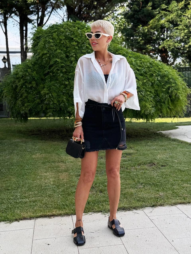 SİYAH ASİMETRİK DÜĞME KAPAMA DENIM ETEK