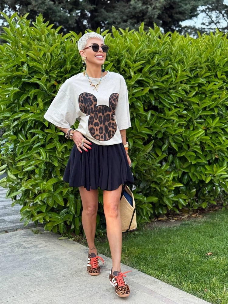 STONE LEOPARD “MICKEY” PRINT OVERSIZE T-SHIRT