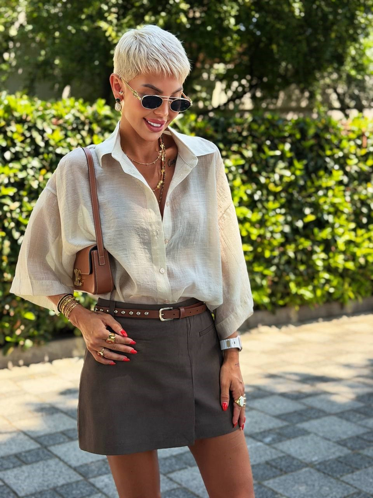 TAŞ OVERSIZE İPEKSİ GÖMLEK