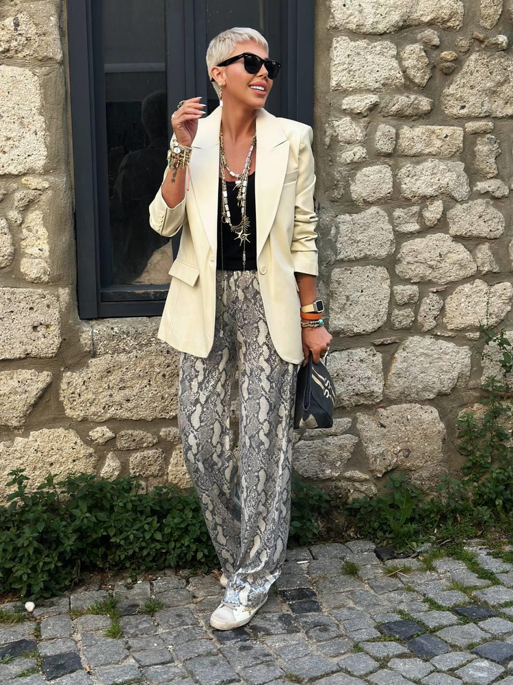 TAŞ RENK SUNİ DERİ BLAZER CEKET