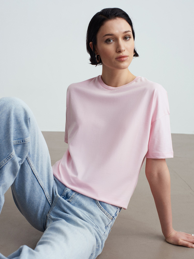 TOZ PEMBE BİSİKLET YAKA BASIC T-SHIRT
