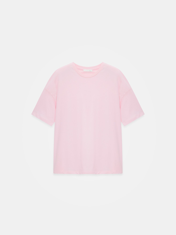 TOZ PEMBE BİSİKLET YAKA BASIC T-SHIRT