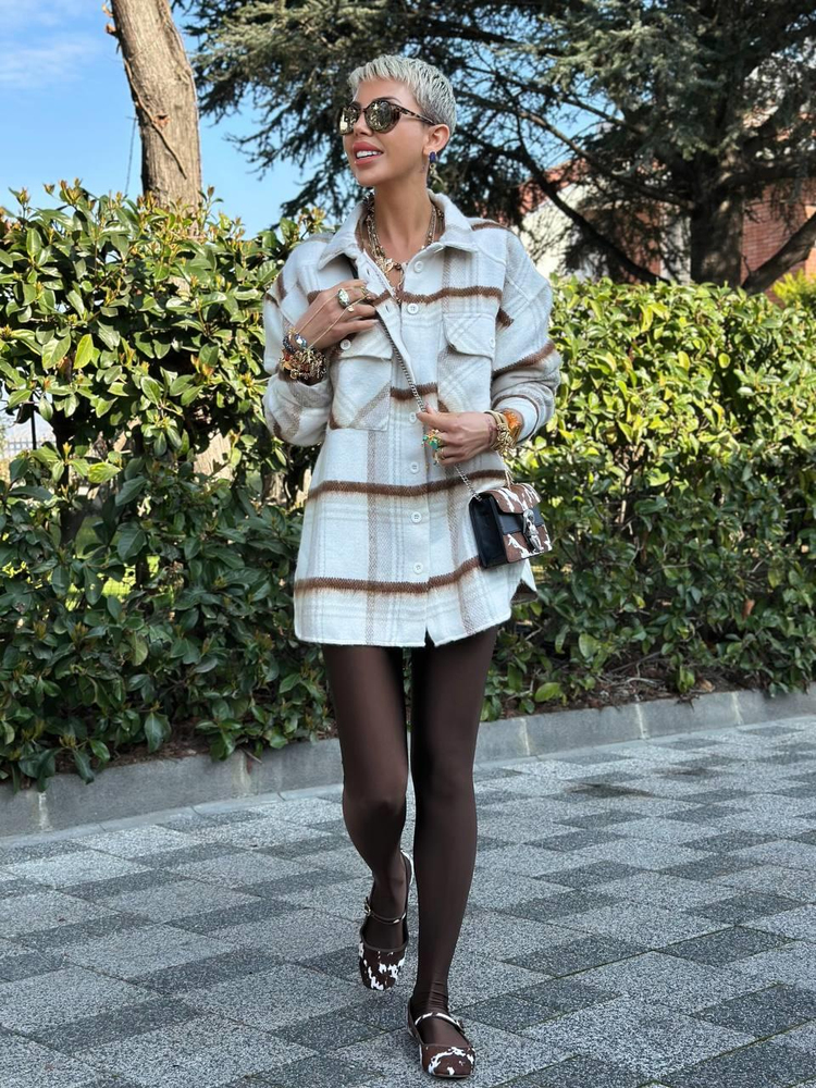 TAUPE OVERSIZE CHECKERED SHIRT