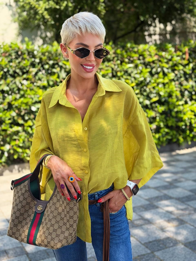 YAĞ YEŞİLİ OVERSIZE İPEKSİ GÖMLEK