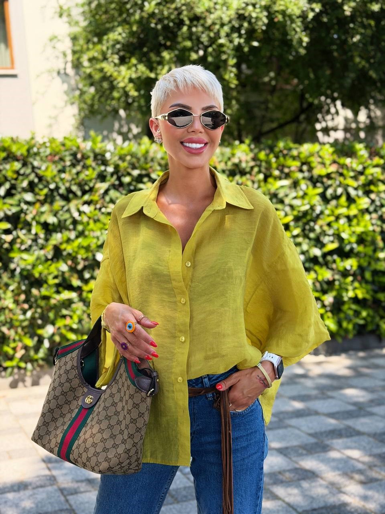 YAĞ YEŞİLİ OVERSIZE İPEKSİ GÖMLEK