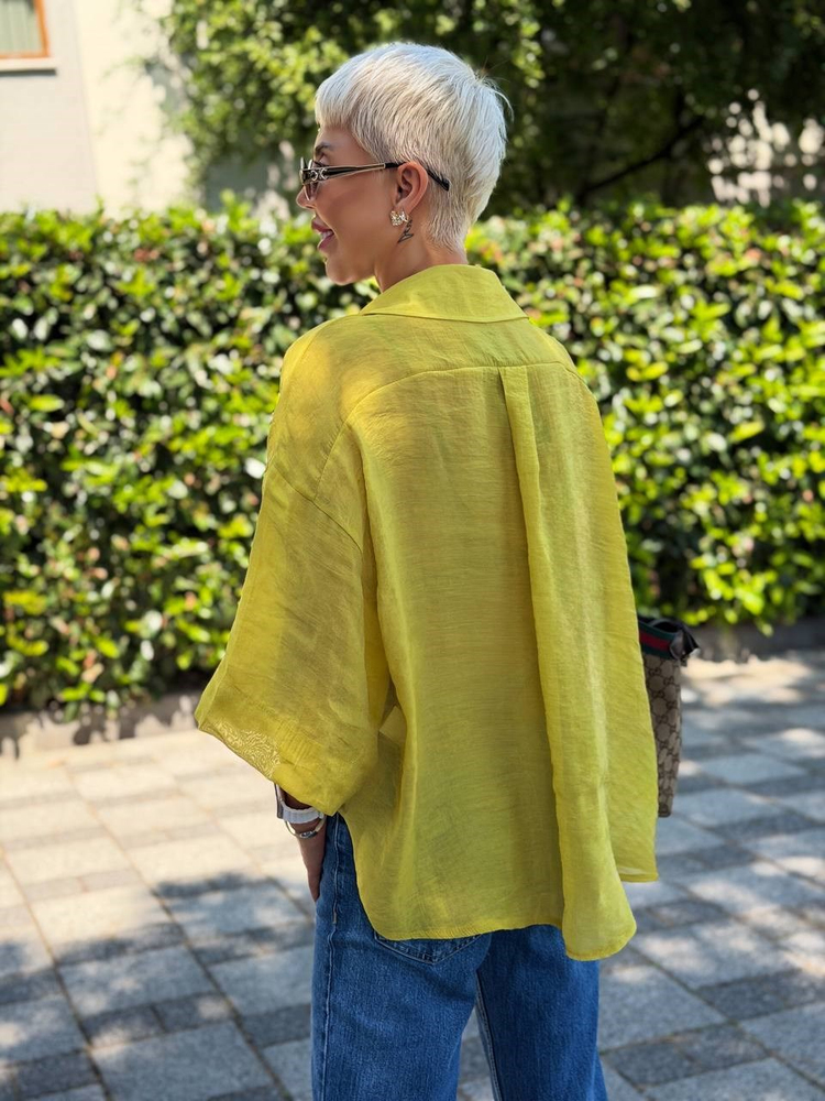 YAĞ YEŞİLİ OVERSIZE İPEKSİ GÖMLEK