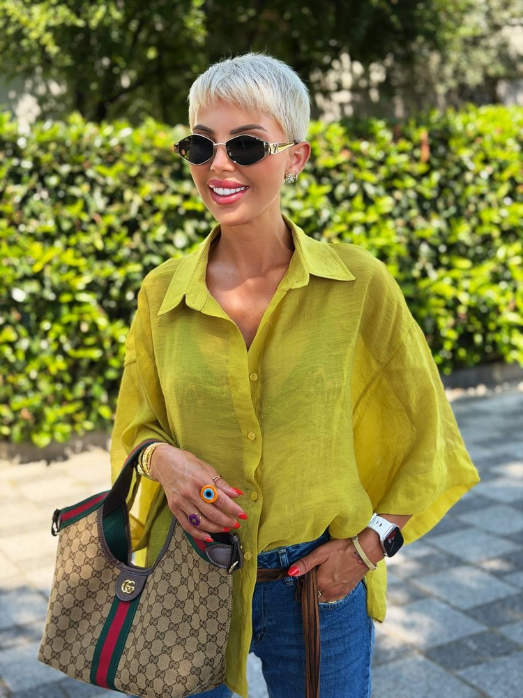 YAĞ YEŞİLİ OVERSIZE İPEKSİ GÖMLEK