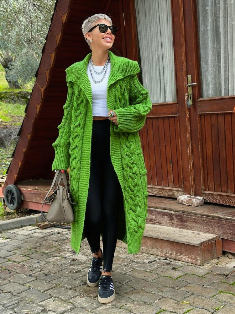 YEŞİL SAÇ ÖRGÜ MAXI TRİKO HIRKA 