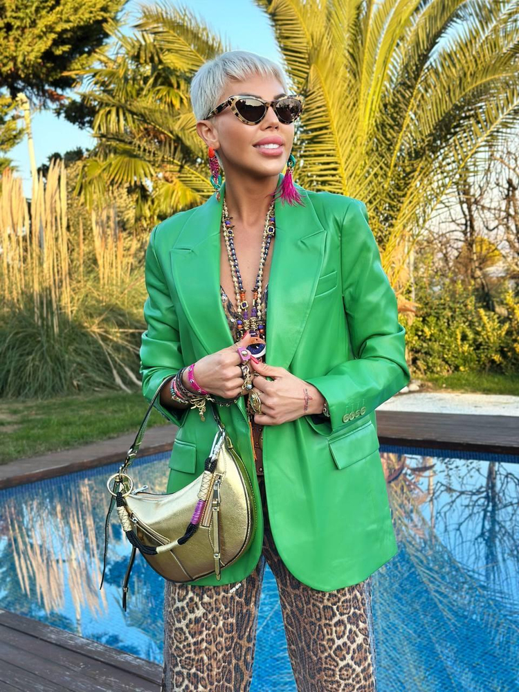 GREEN FAUX LEATHER BLAZER JACKET