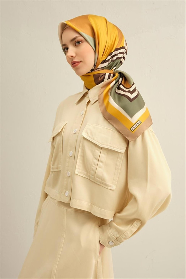 Armine Desenli Twill Saf İpek Eşarp 9313 31
