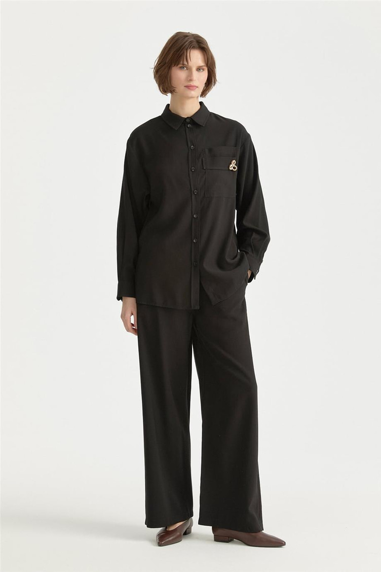 Cep Detaylı Tencel Pantolon Tunik Takım Siyah - 261TK3071NH.1