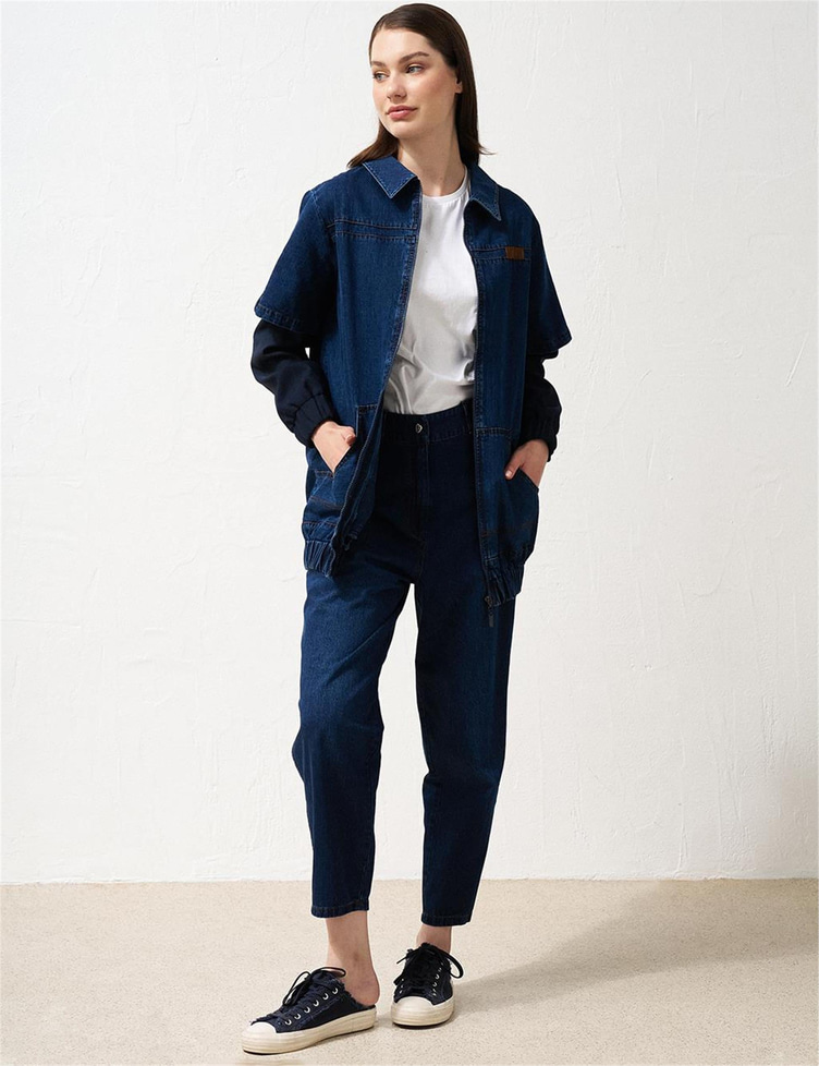 Çift Görünümlü Denim Lacivert Ceket